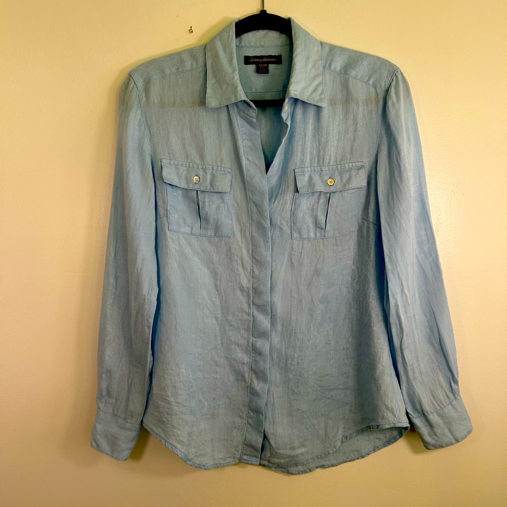 Tommy Bahama Light Blue Linen Button Down women’s